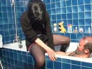 Dark-haired French adolescent gets an old dudes shaft in her asshole