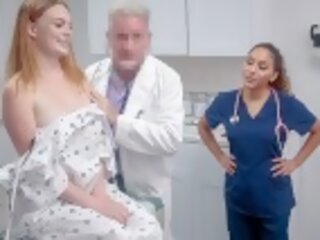PervDoctor - Perv medical practitioner And His Nurse Take Special Care Of Plump Assed Babe's Tight Pussy